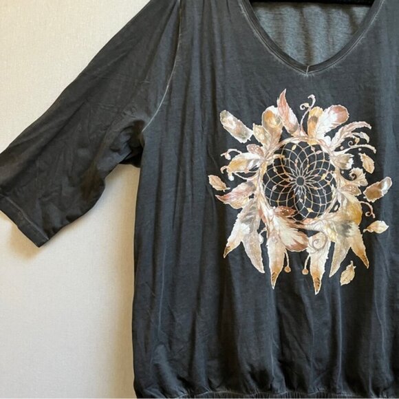 Ulla Popken dream catcher graphic v neck 3/4 sleeve shirt Sz 3XL - Picture 4 of 11